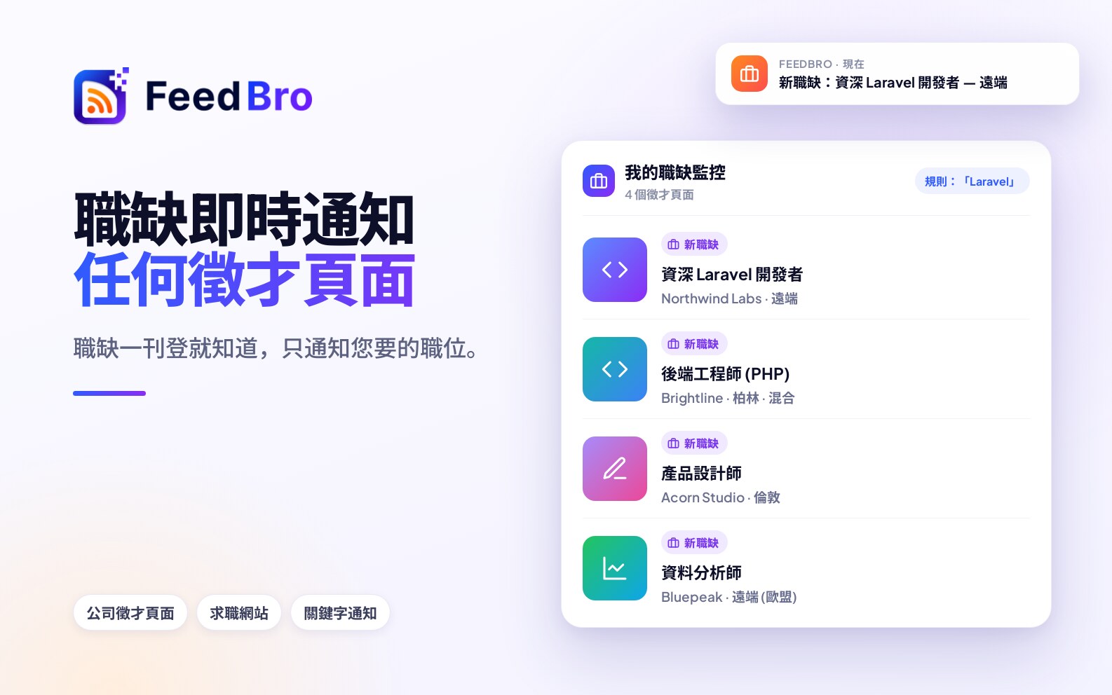 在任何徵才頁面取得新職缺通知