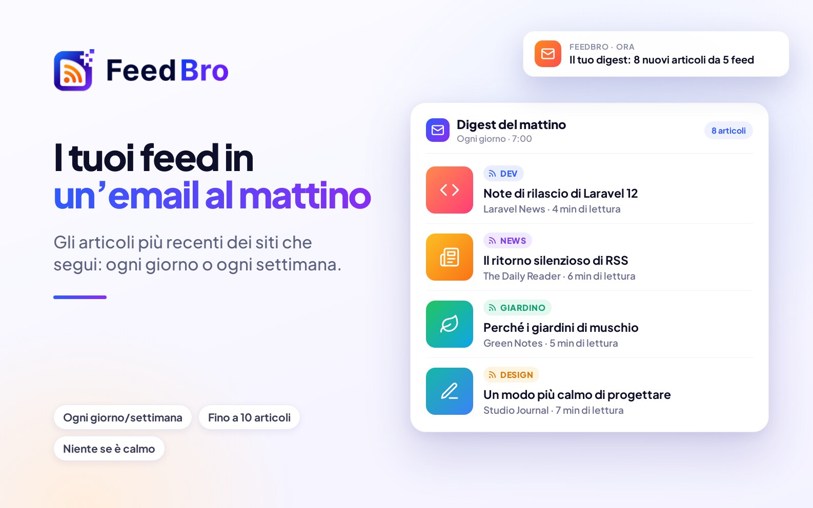 Una e-mail al giorno invece di venti schede: il digest RSS di FeedBro