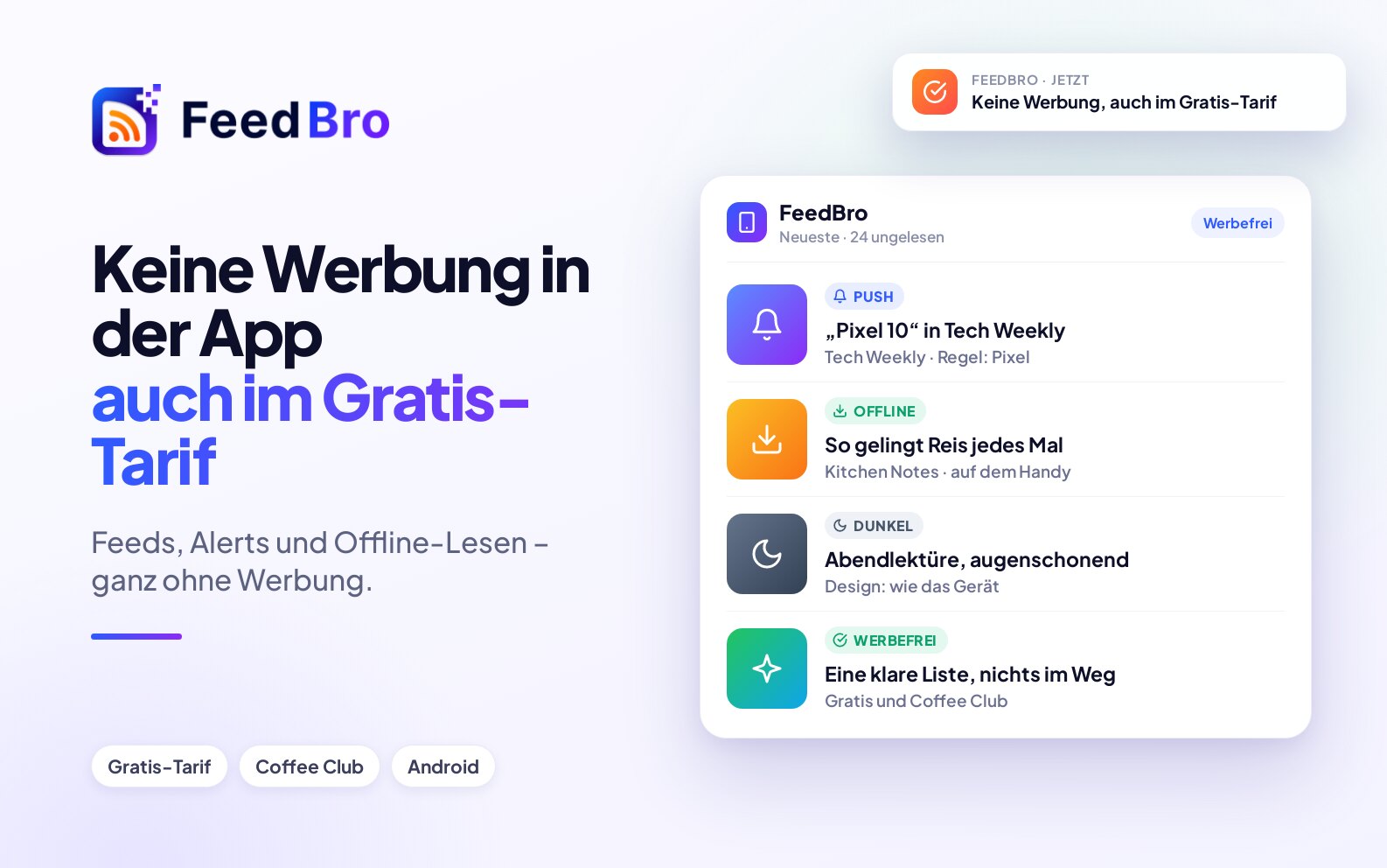 FeedBro für Android ist werbefrei, auch im Free-Tarif