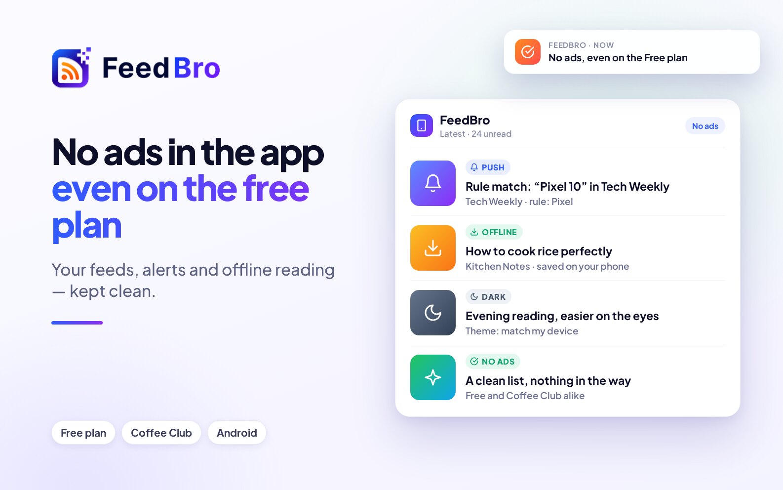 FeedBro for Android Has No Ads, Even on the Free Plan