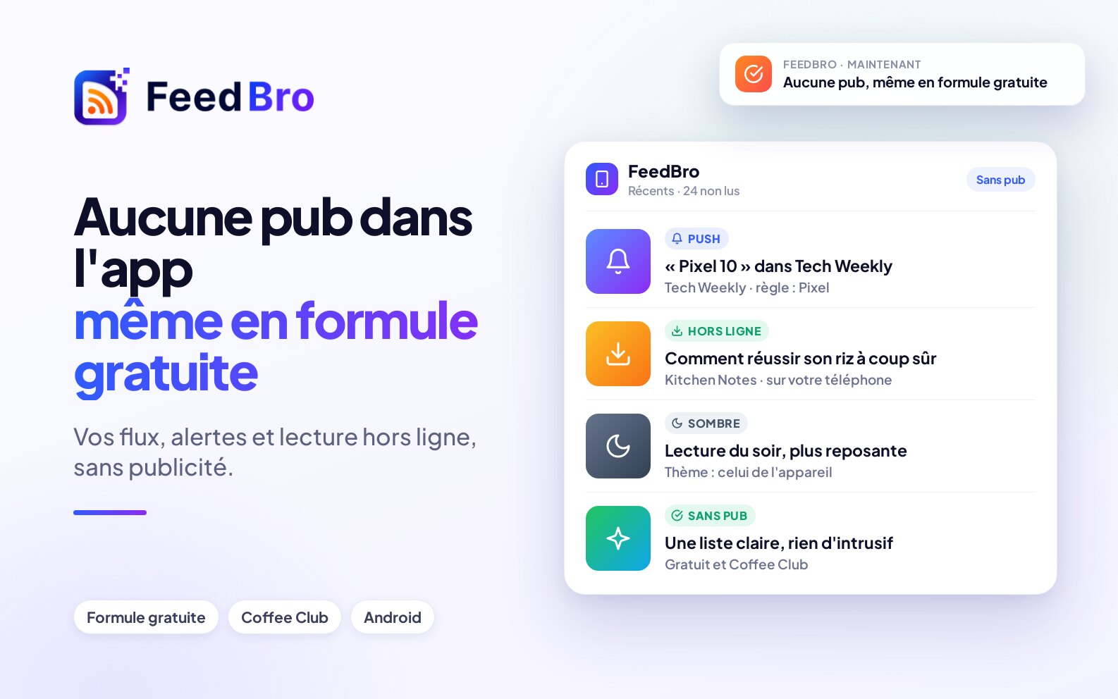 FeedBro pour Android : zéro publicité, même avec l’offre Free