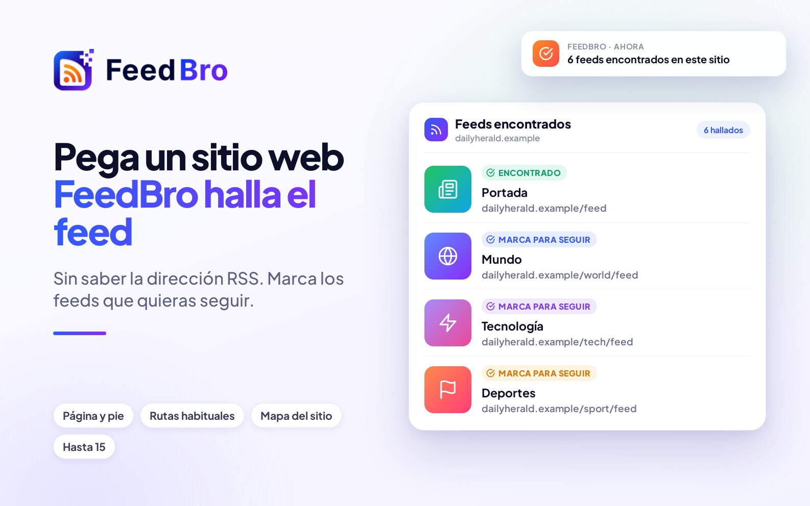 Pega un sitio web y FeedBro encuentra sus feeds