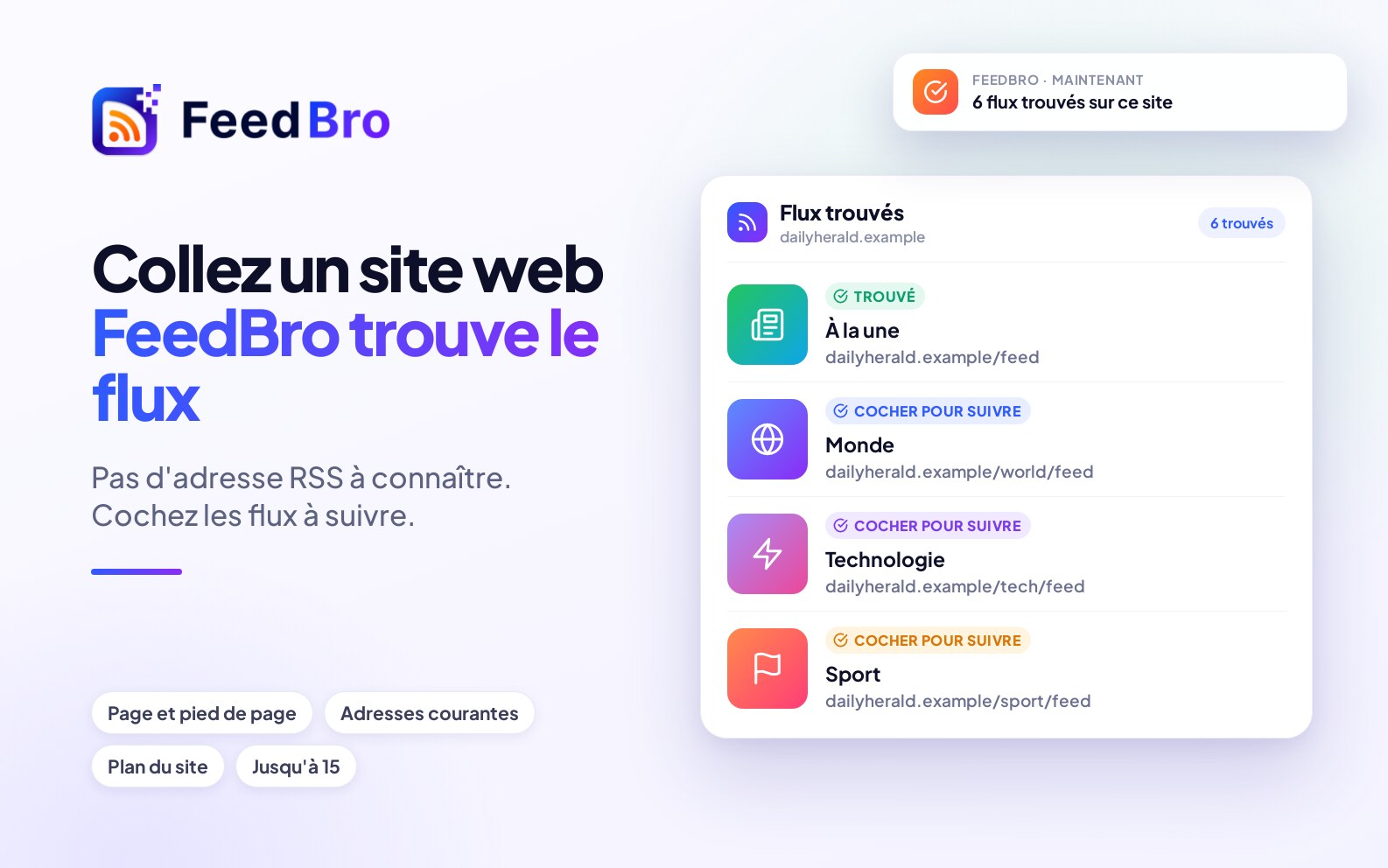 Collez un site web, FeedBro en trouve les flux