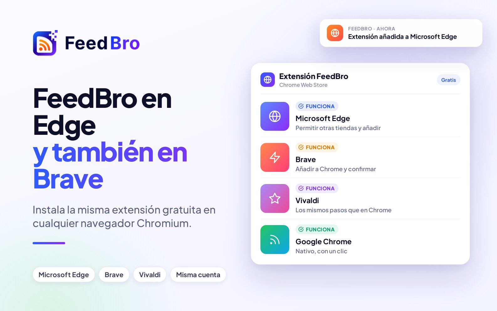 FeedBro en Edge, Brave y otros navegadores Chromium