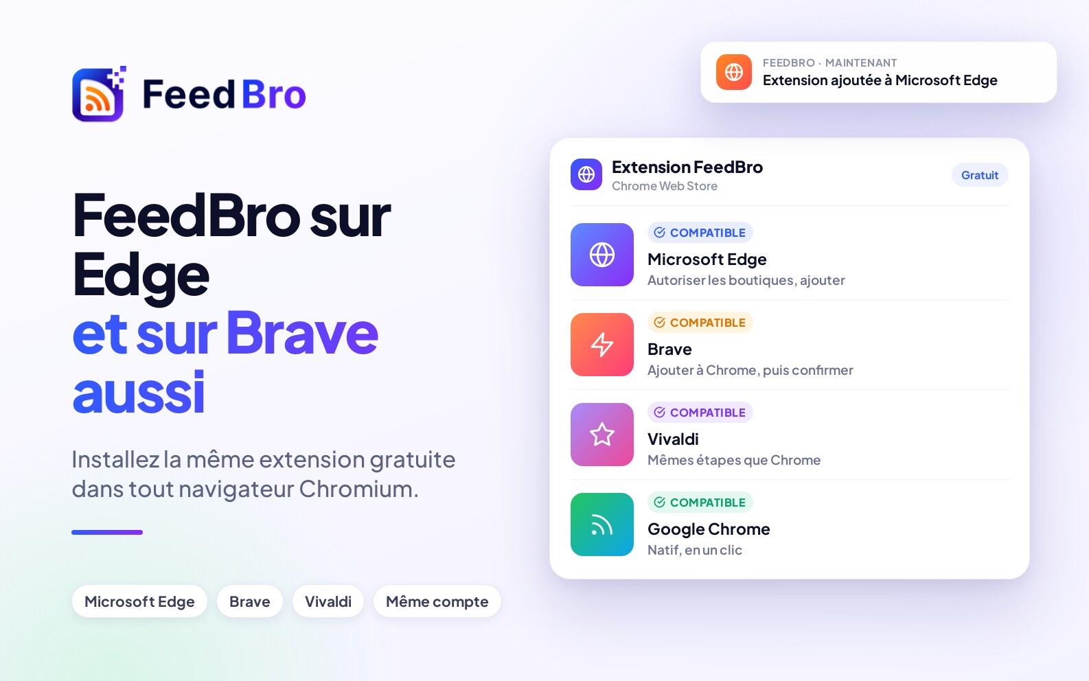 FeedBro sur Edge, Brave et les autres navigateurs Chromium