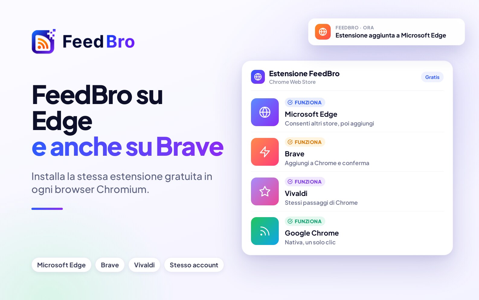 FeedBro su Edge, Brave e altri browser Chromium