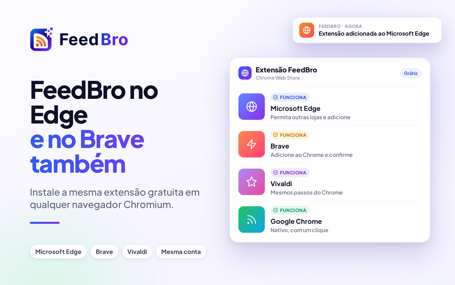 FeedBro no Edge, no Brave e em outros navegadores Chromium