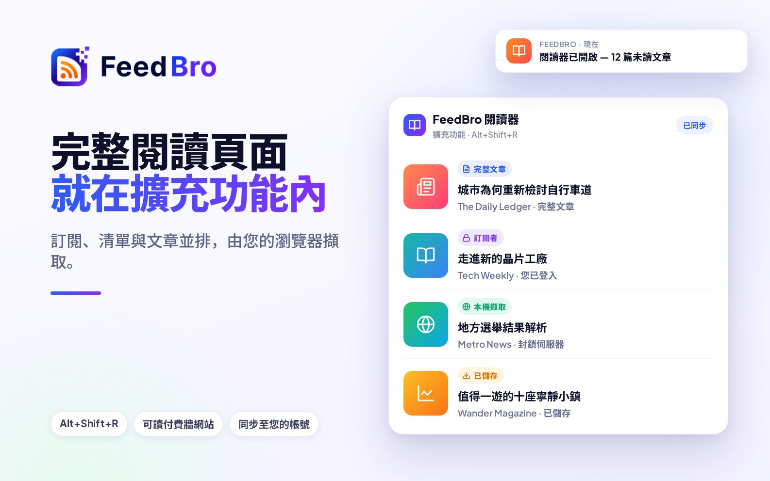 閱讀器：擴充功能裡一整頁專為閱讀打造的頁面
