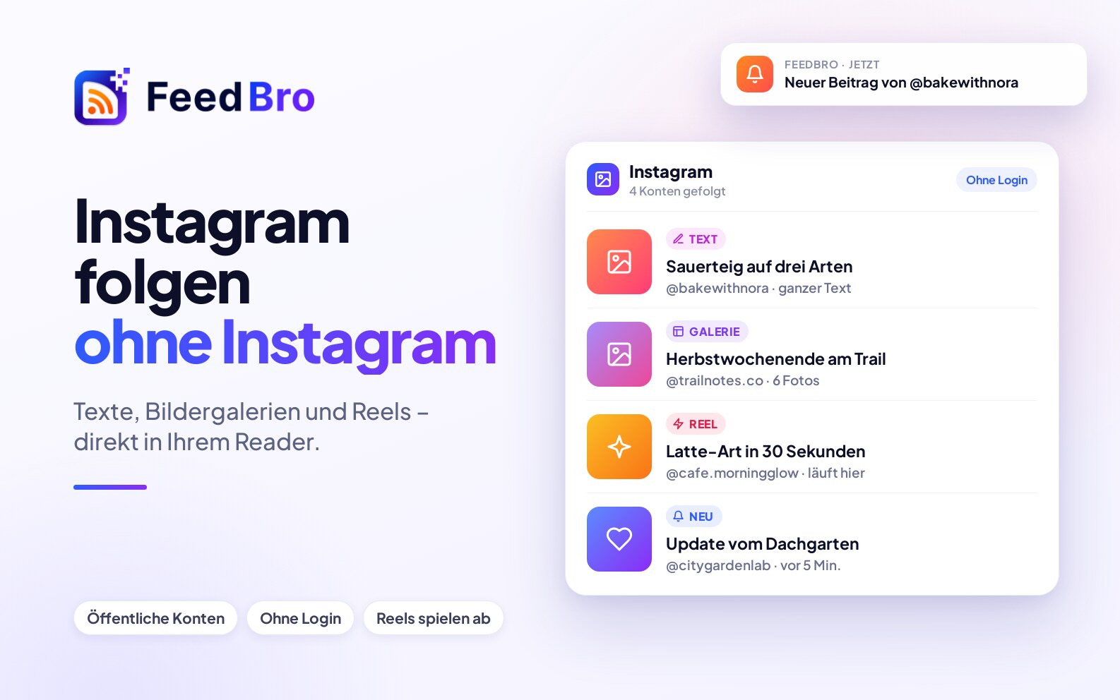 Öffentlichen Instagram-Konten in FeedBro folgen