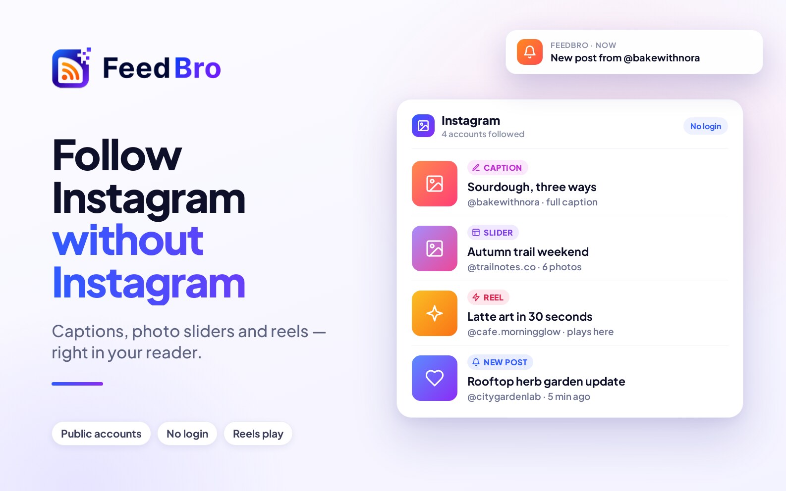 Follow Public Instagram Accounts in FeedBro