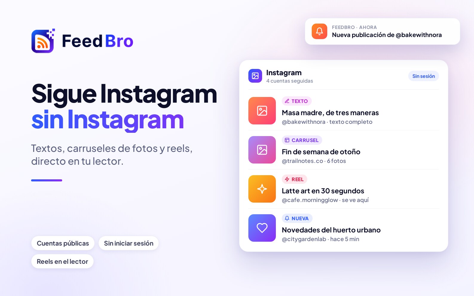 Sigue cuentas públicas de Instagram en FeedBro