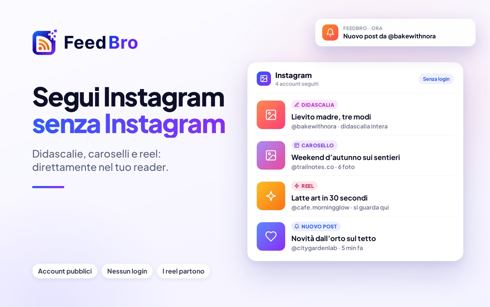 Segui gli account Instagram pubblici in FeedBro