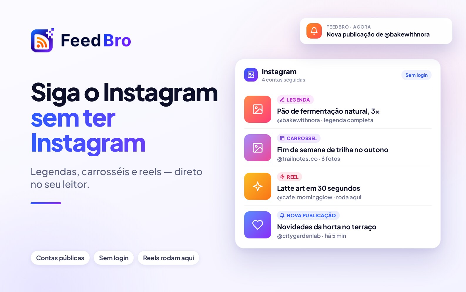 Siga contas públicas do Instagram no FeedBro