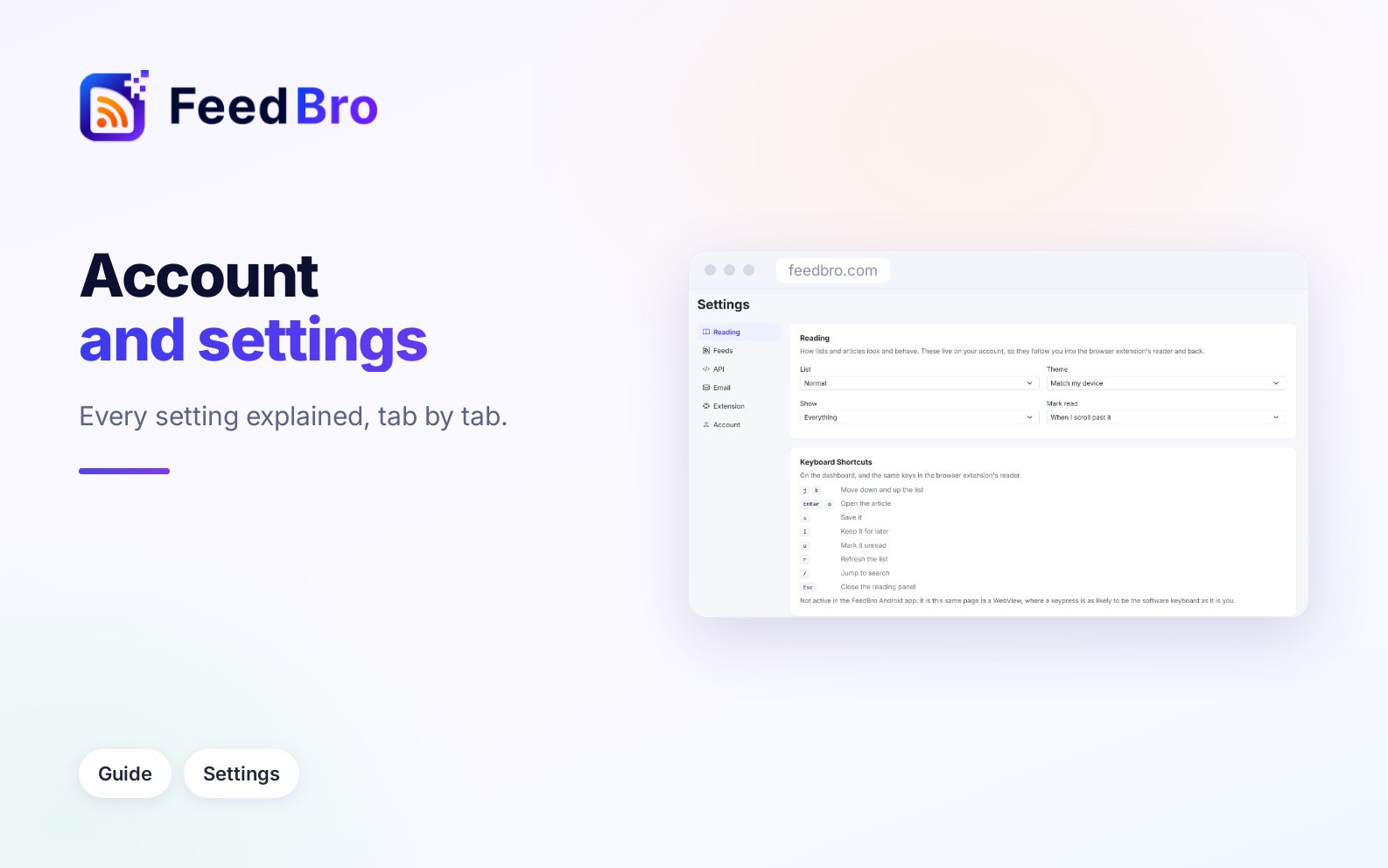 Your FeedBro account and settings