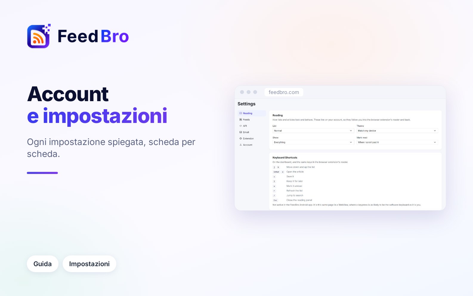 Il tuo account FeedBro e le impostazioni