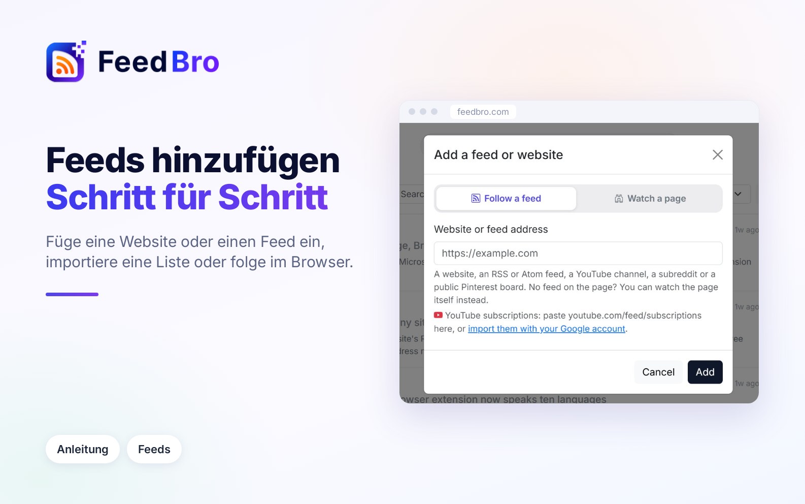 So fügst du Feeds zu FeedBro hinzu