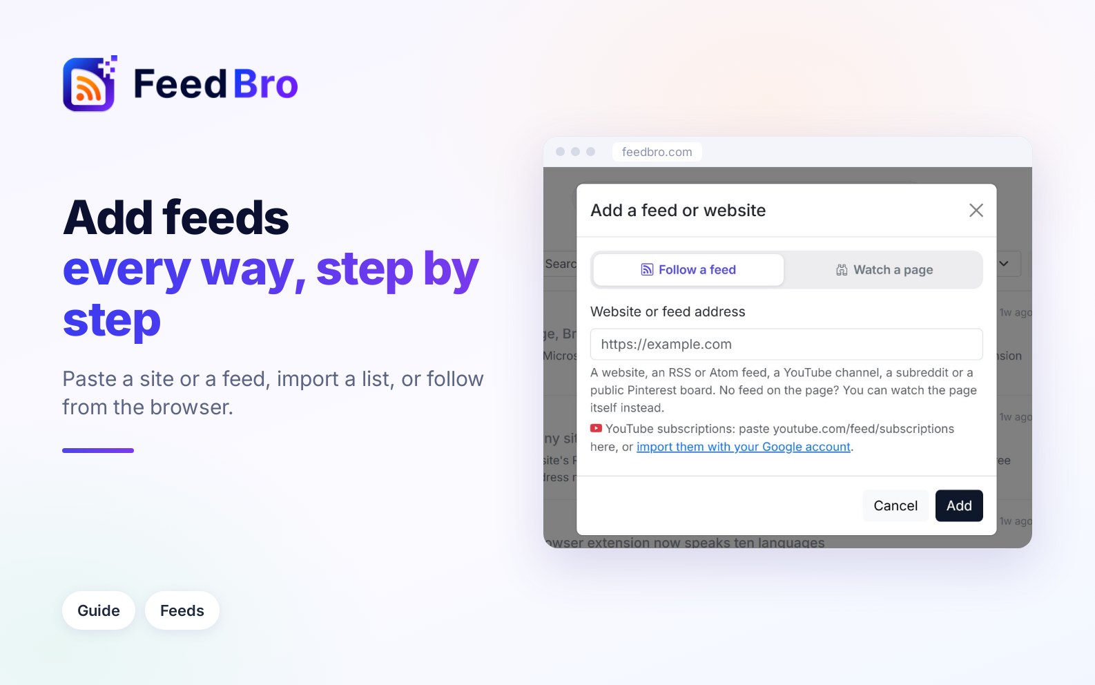 How to add feeds to FeedBro