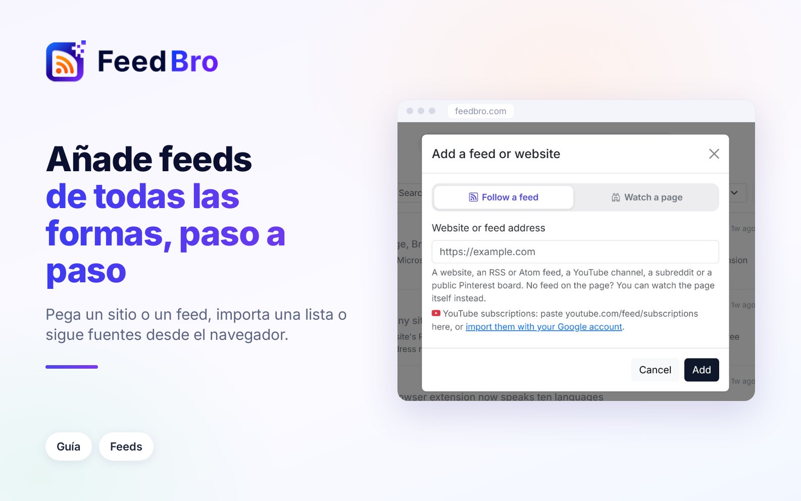 Cómo añadir feeds a FeedBro