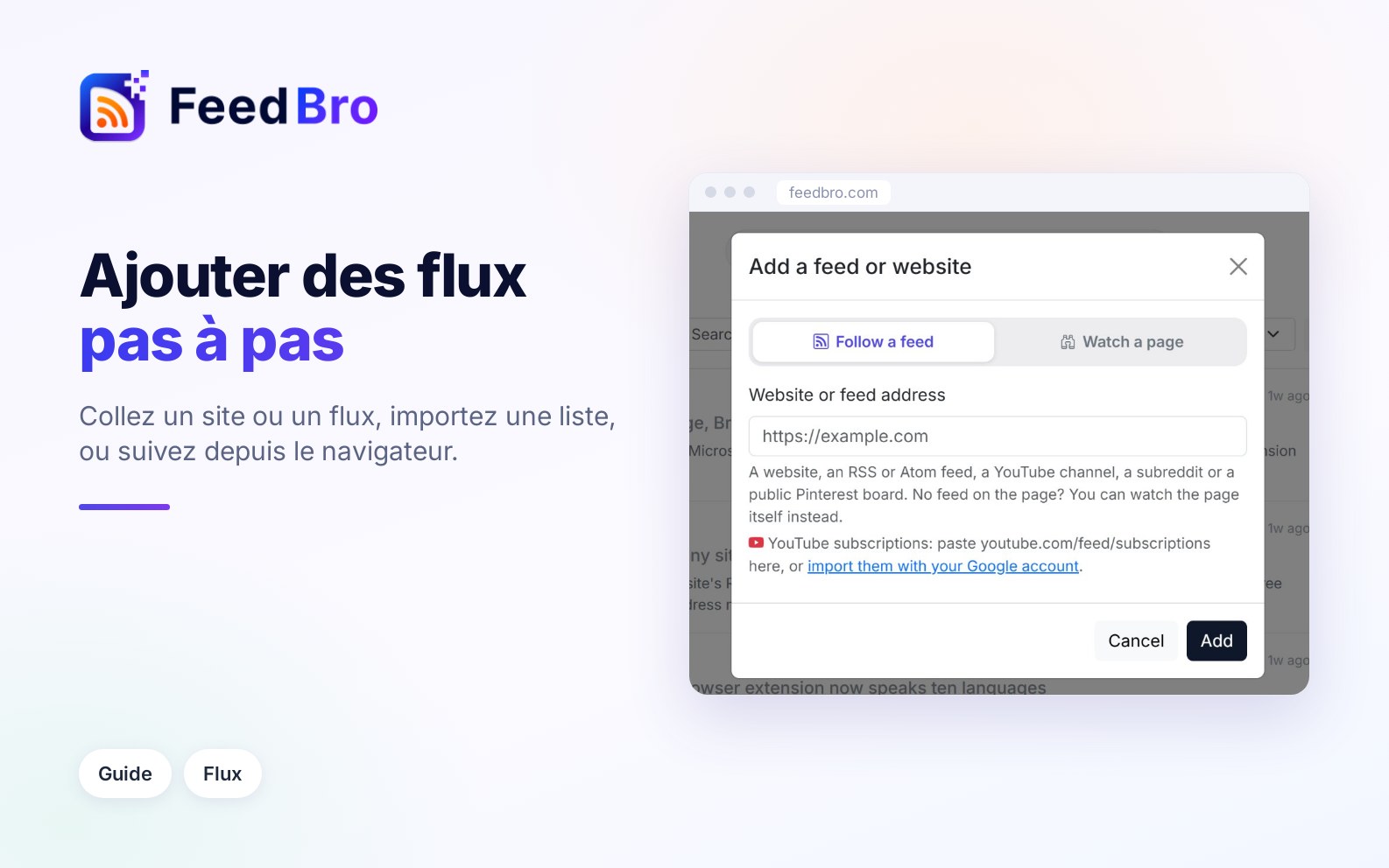 Ajouter des flux à FeedBro : toutes les méthodes