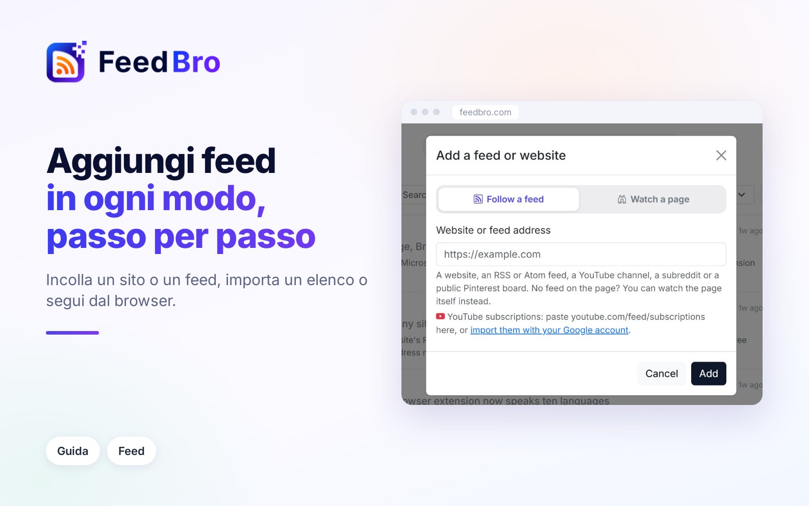 Come aggiungere feed a FeedBro