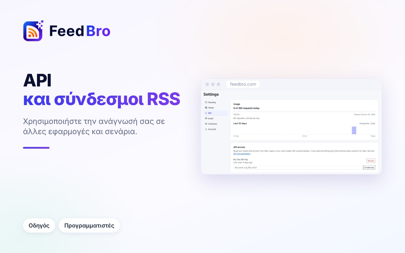 Σύνδεσμοι RSS και API: η ανάγνωσή σας στο FeedBro σε άλλες εφαρμογές
