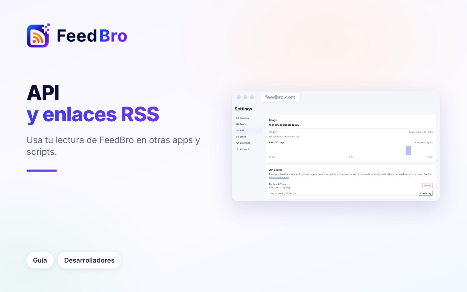 Enlaces RSS y API: tu lectura de FeedBro en otras apps