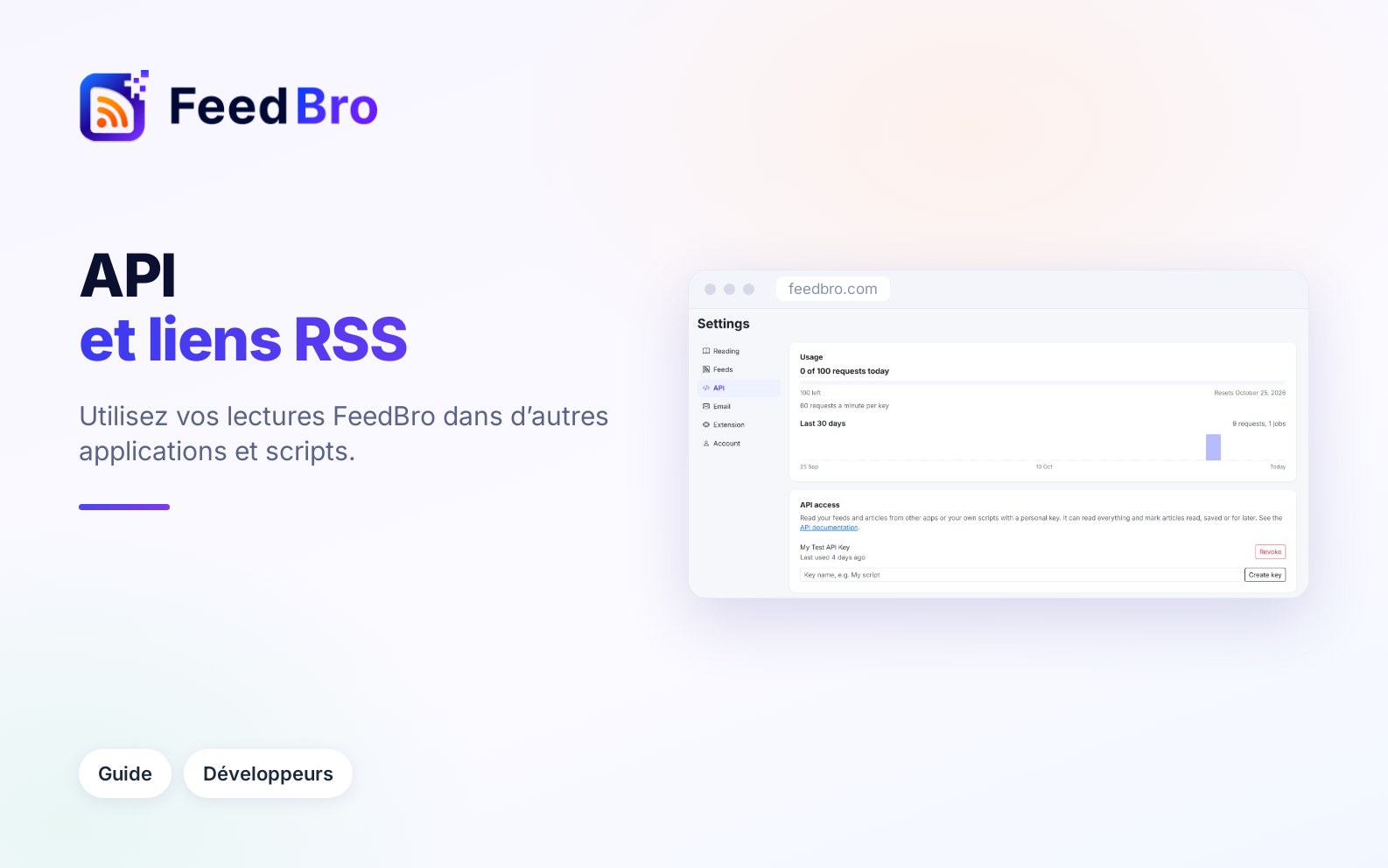 L’API et les liens RSS de FeedBro