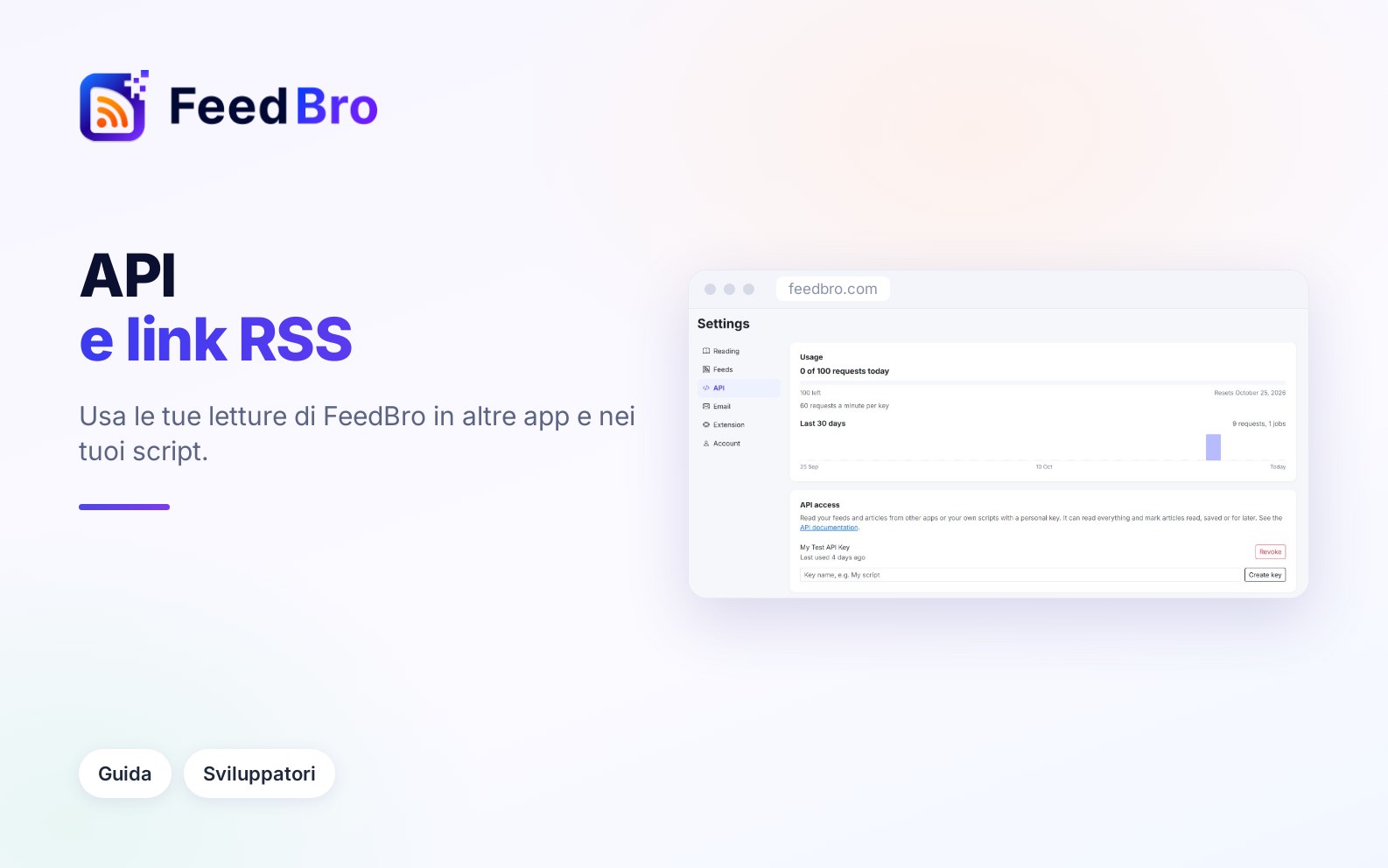 Link RSS e API: le tue letture di FeedBro in altre app