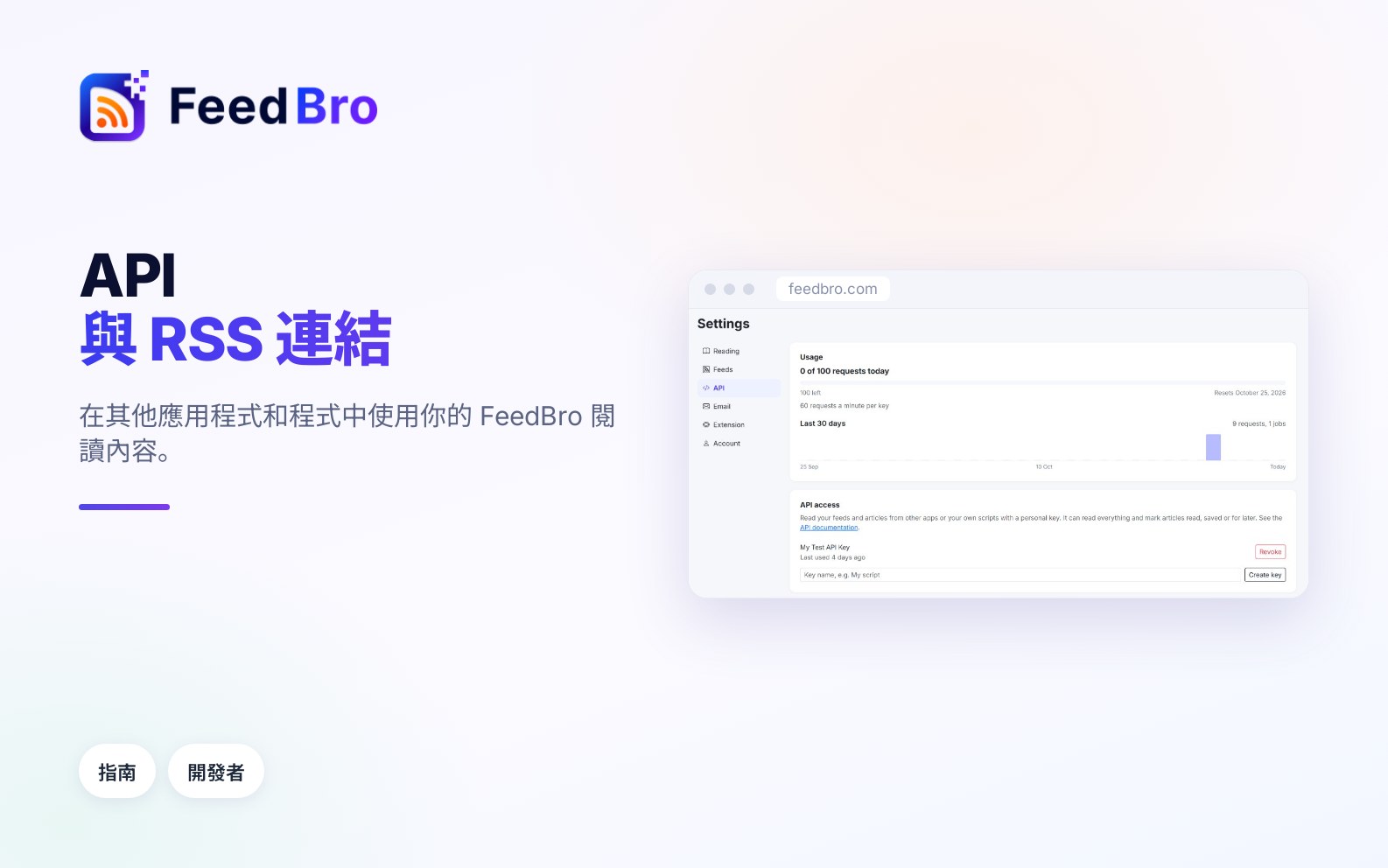 RSS 連結和 API：在其他應用程式中使用你的 FeedBro 閱讀內容