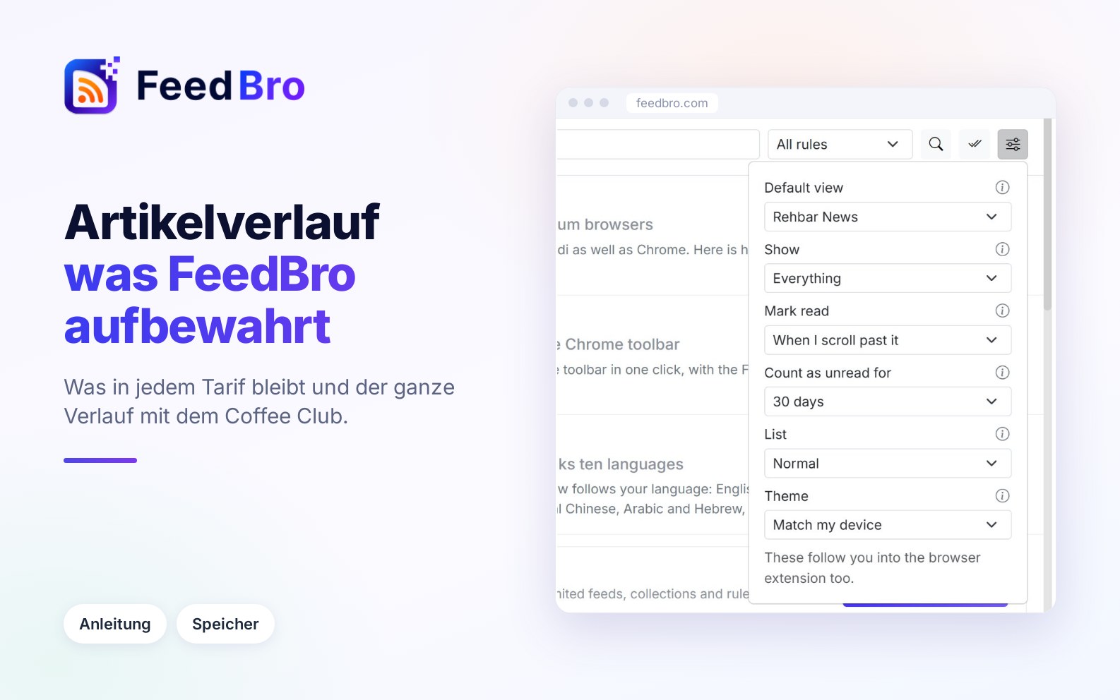 So bewahrt FeedBro deine Artikel auf