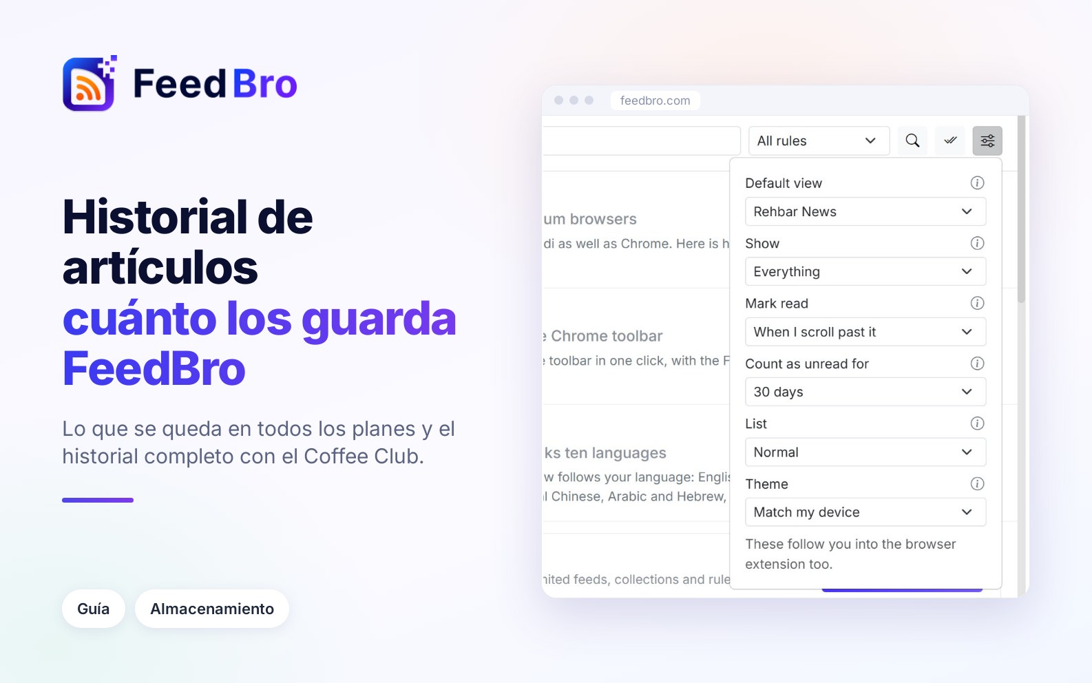 Cómo guarda FeedBro tus artículos