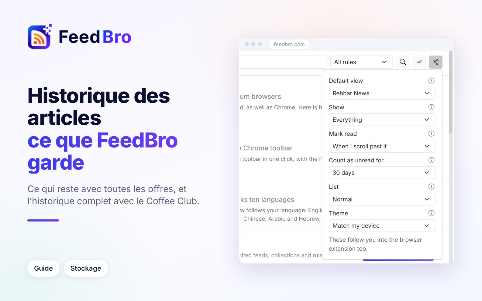 Historique des articles : combien de temps FeedBro les garde