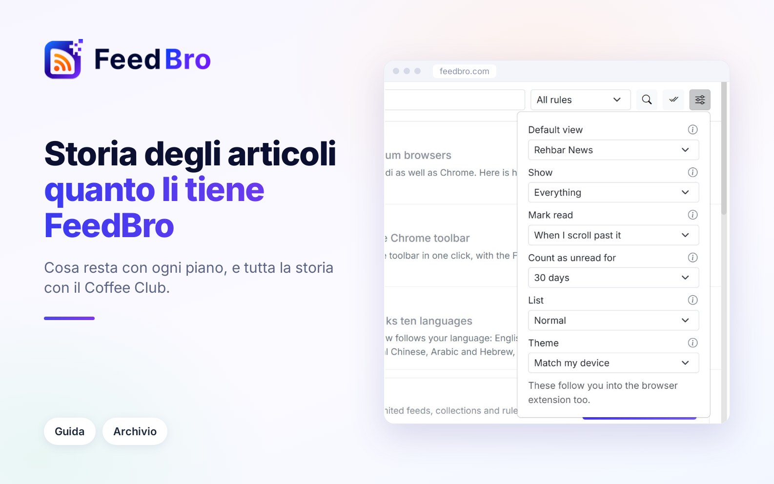 Come FeedBro conserva i tuoi articoli