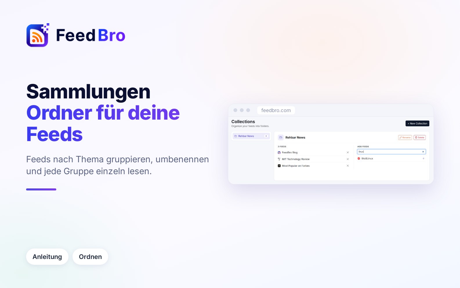 So nutzt du Sammlungen in FeedBro