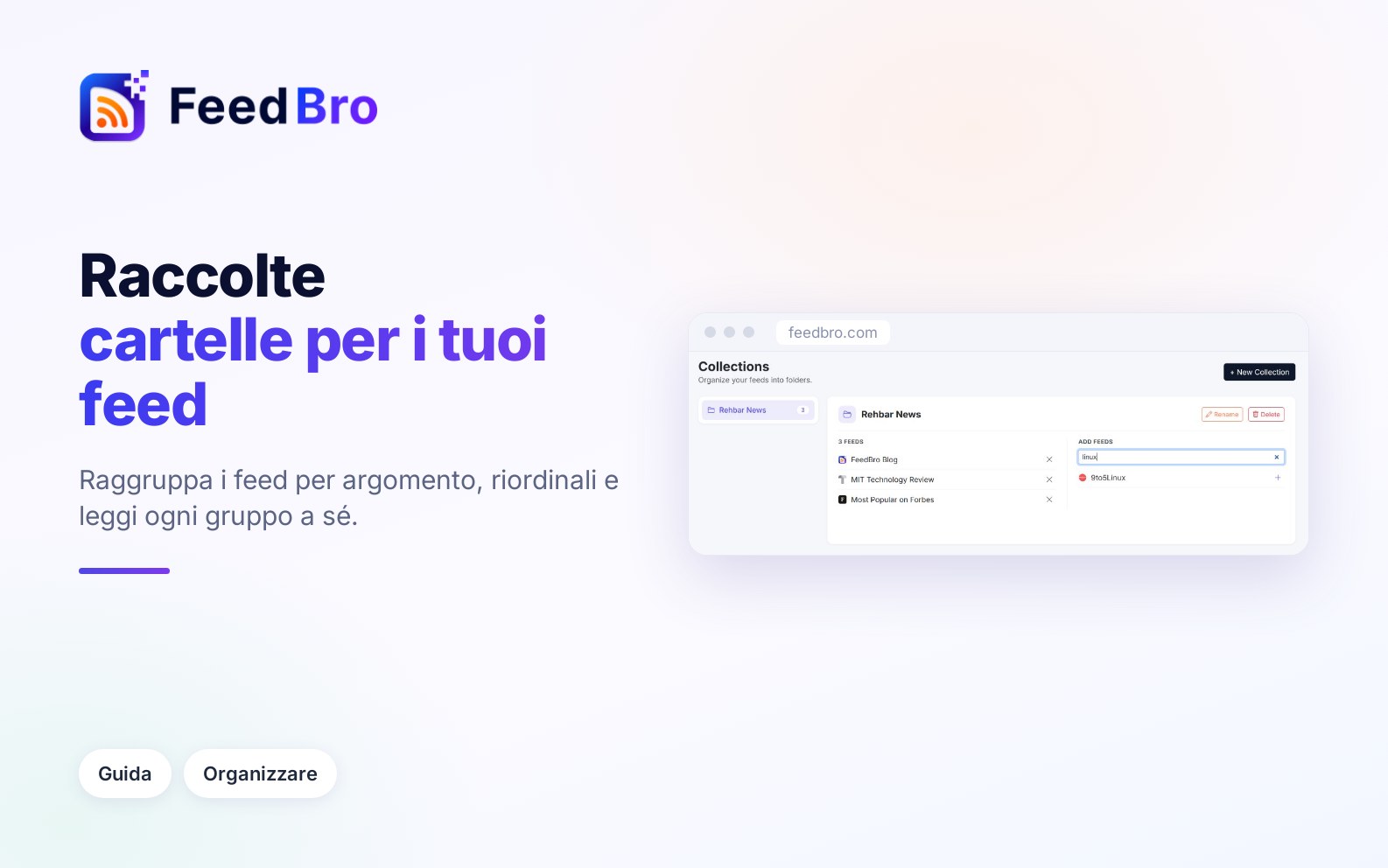 Come usare le raccolte in FeedBro