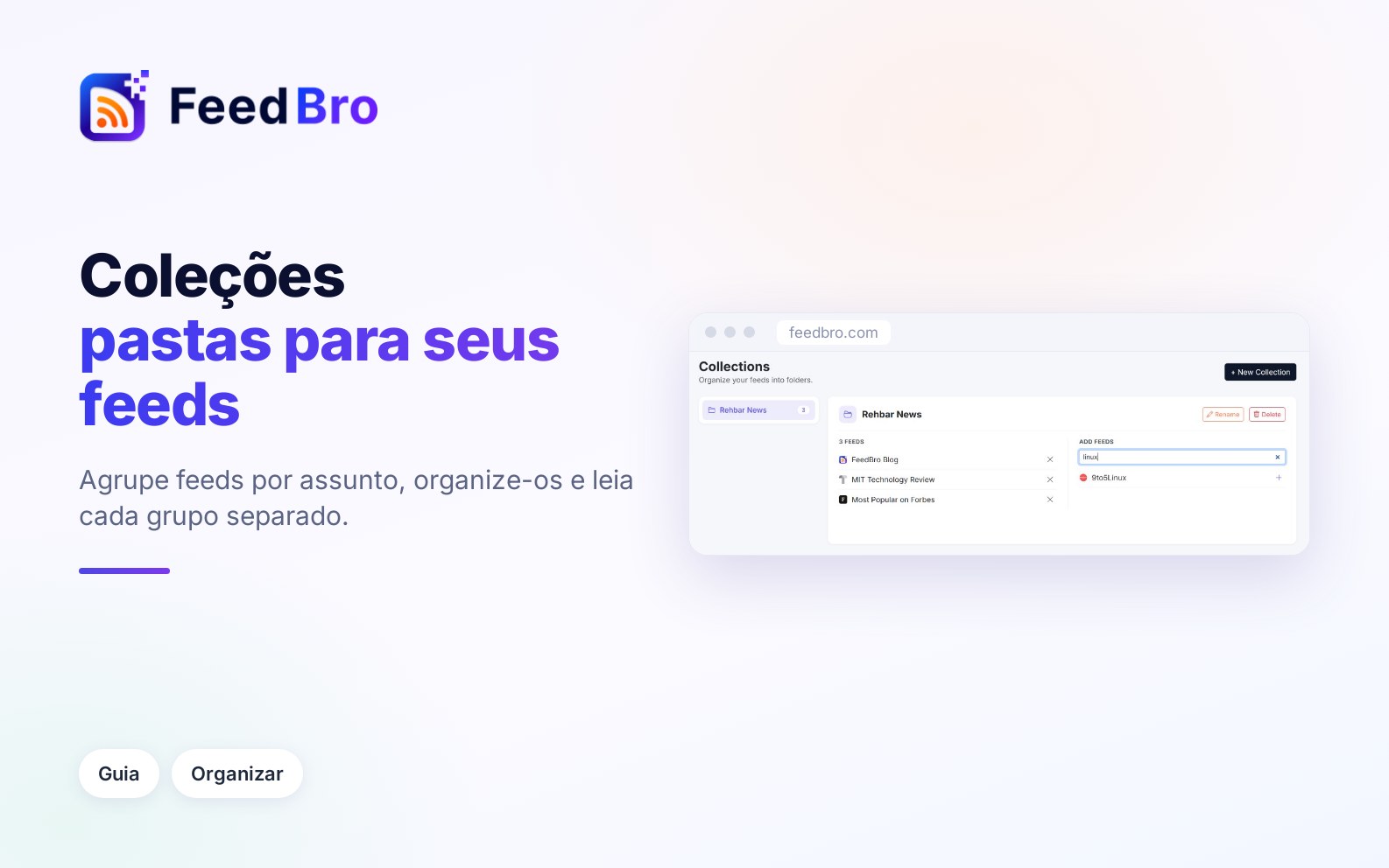 Coleções: agrupe seus feeds em pastas