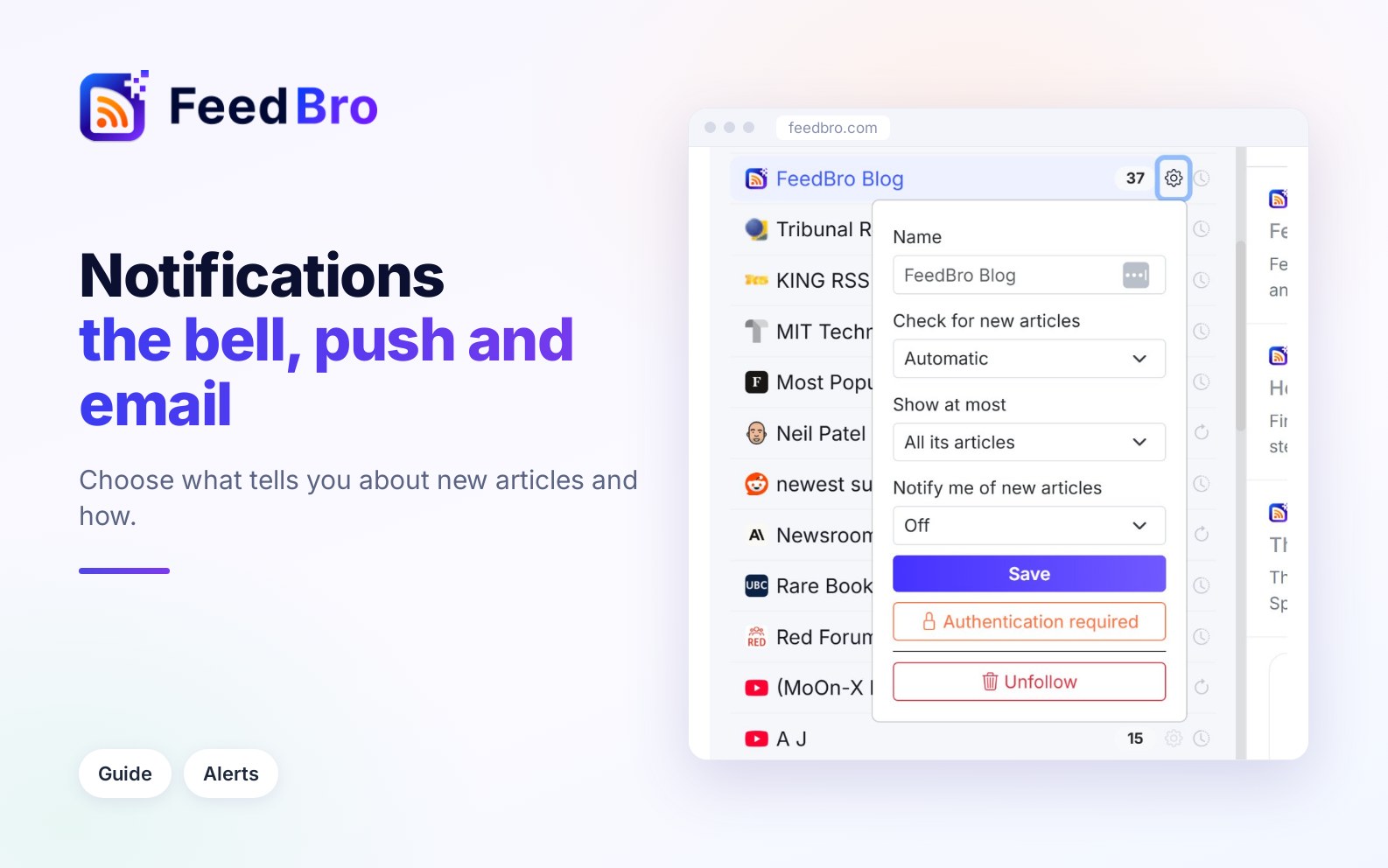 Notifications: the bell, push alerts and emails