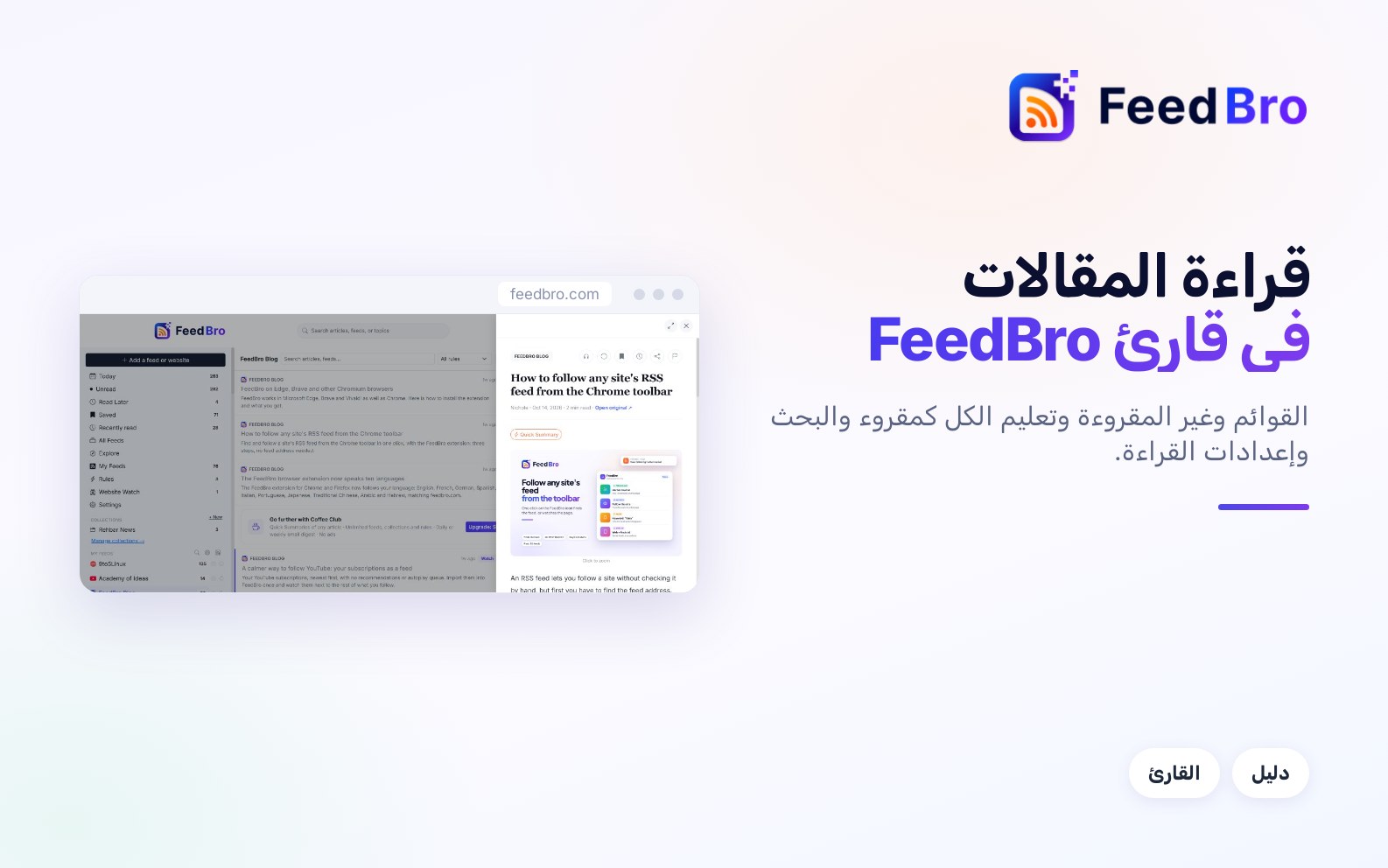 كيف تقرأ المقالات في FeedBro