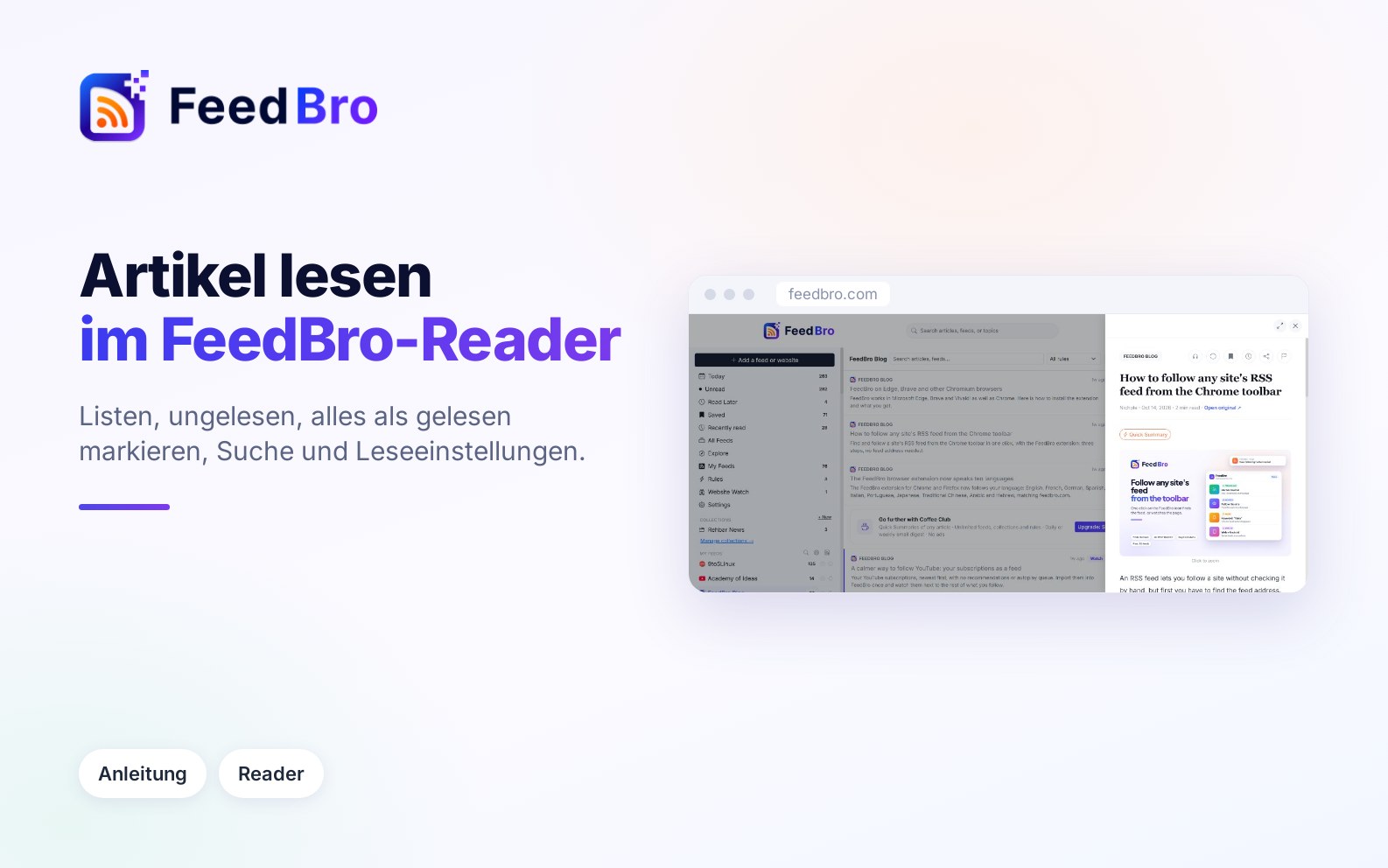 So liest du Artikel in FeedBro