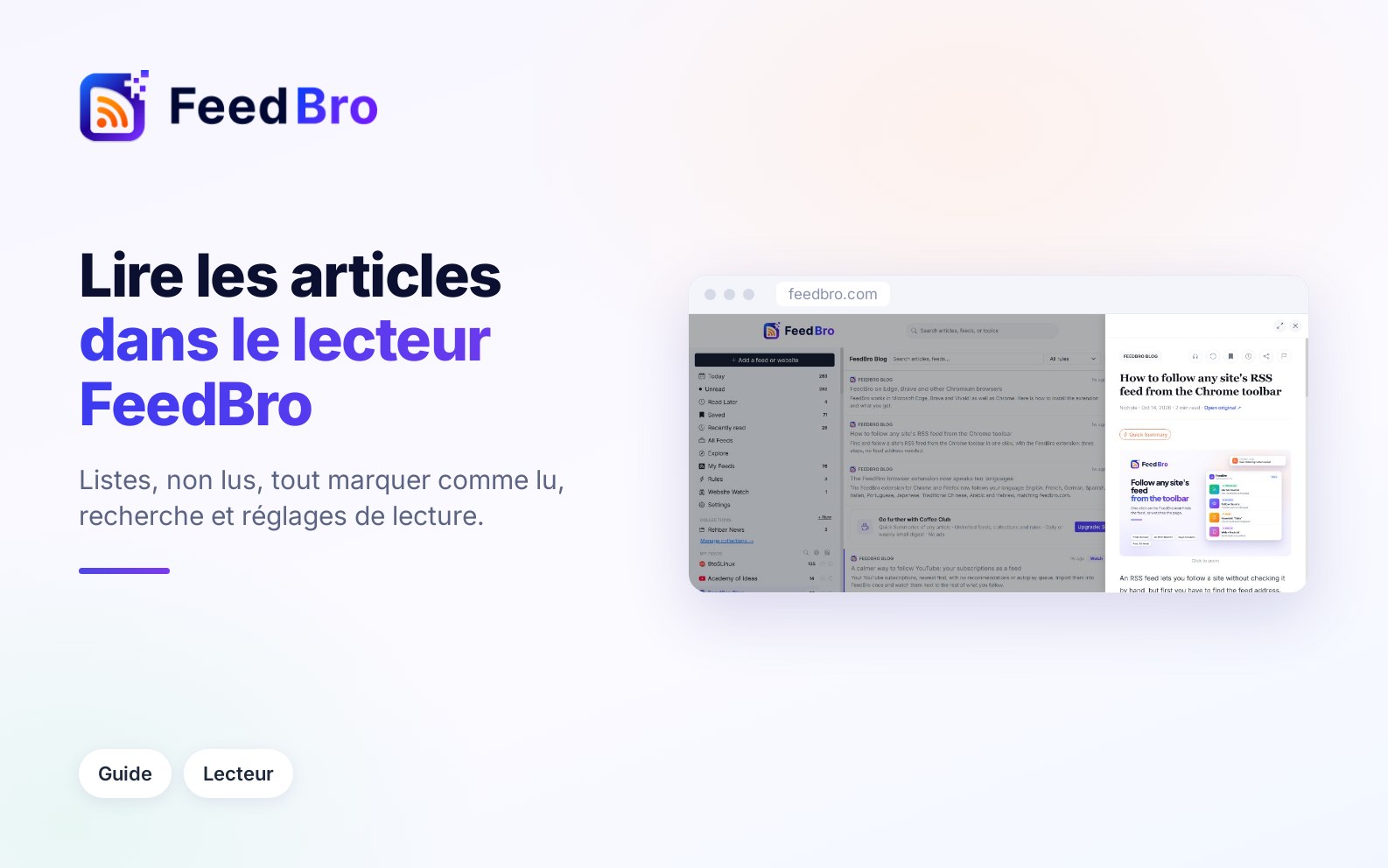 Lire les articles dans FeedBro
