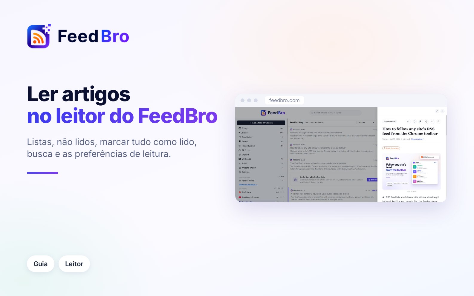 Como ler artigos no FeedBro: listas, não lidos e busca