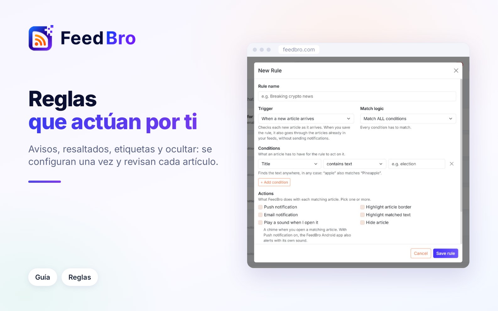 Reglas: ocultar, etiquetar, resaltar y recibir avisos automáticamente