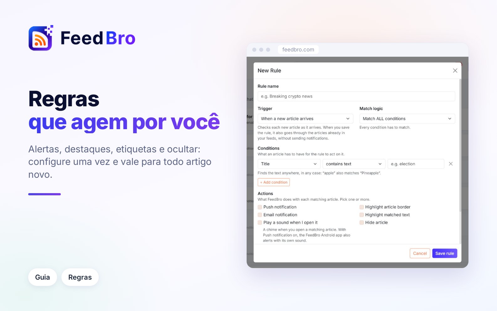 Regras: ocultar, etiquetar, destacar e receber alertas automaticamente