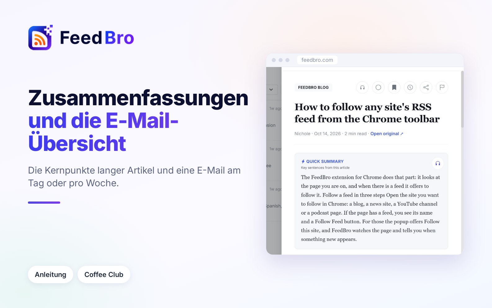 Kurzzusammenfassung und E-Mail-Übersicht
