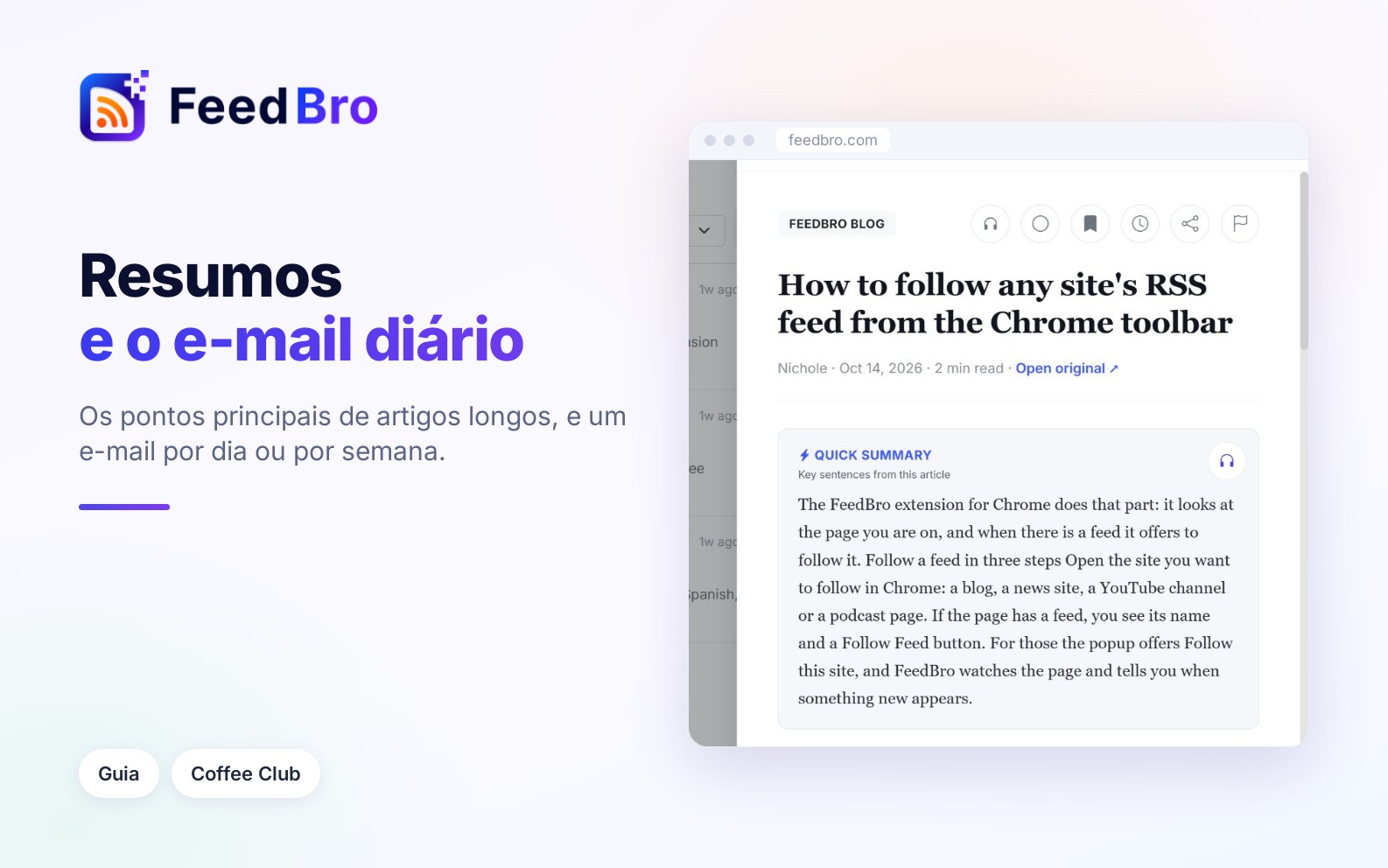 Resumo rápido e o resumo por e-mail