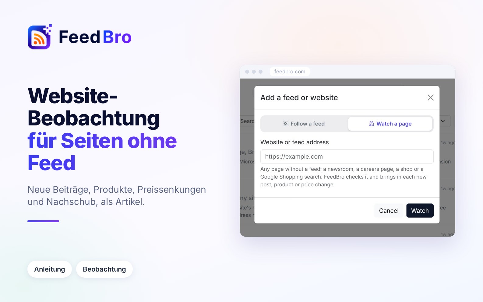 Website-Beobachtung: Seiten, Shops und Google-Shopping-Suchen ohne Feed verfolgen