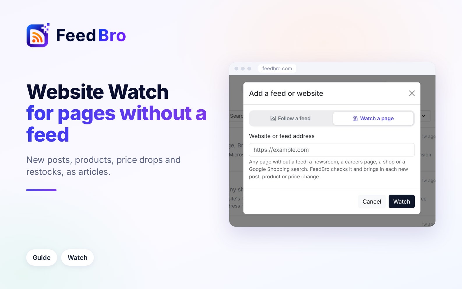 Website Watch: follow pages, shops and Google Shopping searches with no feed