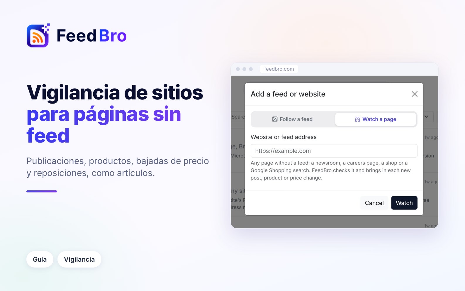 Vigilancia de sitios: sigue páginas, tiendas y búsquedas de Google Shopping sin feed