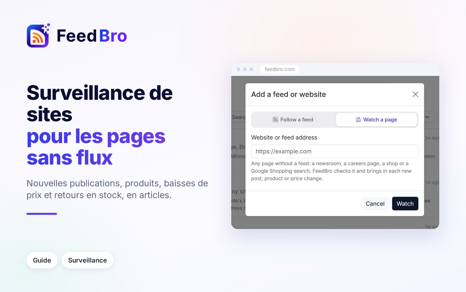 Surveillance de sites : suivre des pages et des boutiques sans flux