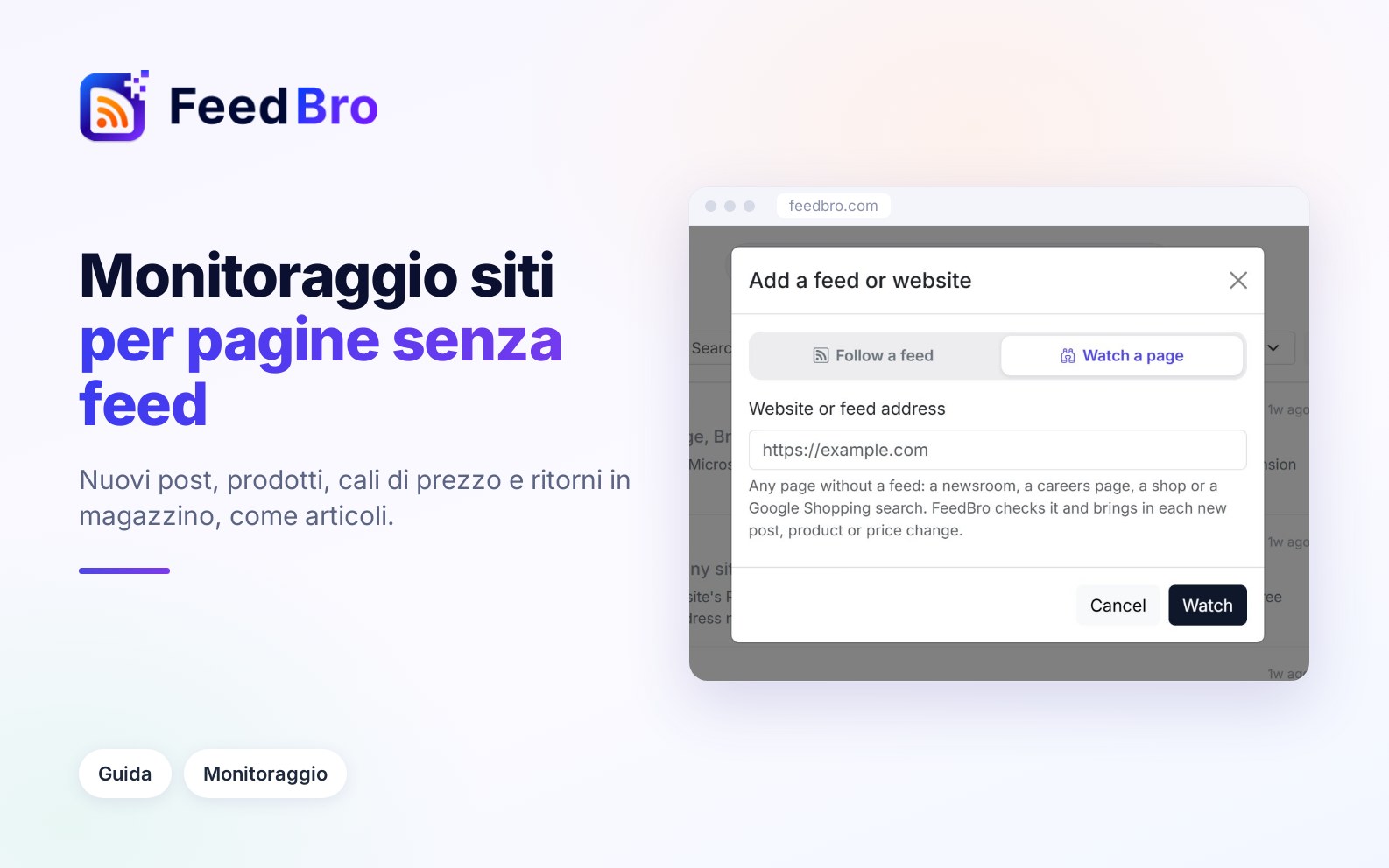 Monitoraggio siti: segui pagine, negozi e ricerche su Google Shopping senza feed